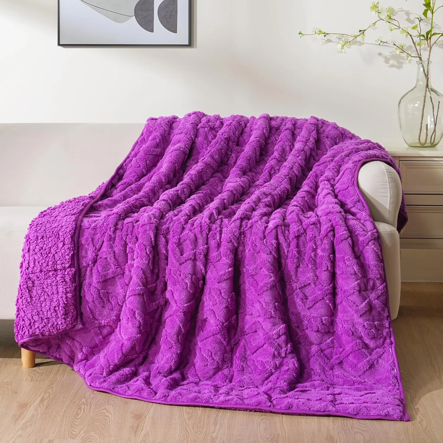 Uttermara Weighted Blanket for Adults Queen Size 20lbs 60x80 inches, Dual Sided Soft Jacquard Sherpa Weighted Blankets, Thick Heavy Blanket for Sleeping and Calming, Purple