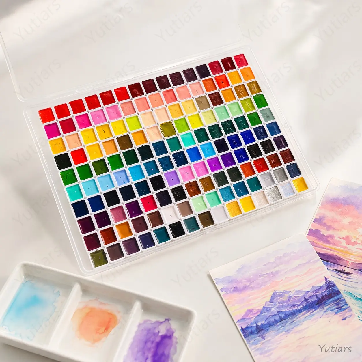 150 Colors Watercolor Paint Set, Portable Solid Pan Watercolors with Organized 15x10 Grid, Smooth Blending Paints for DIY Artwork, Journaling and Illustration