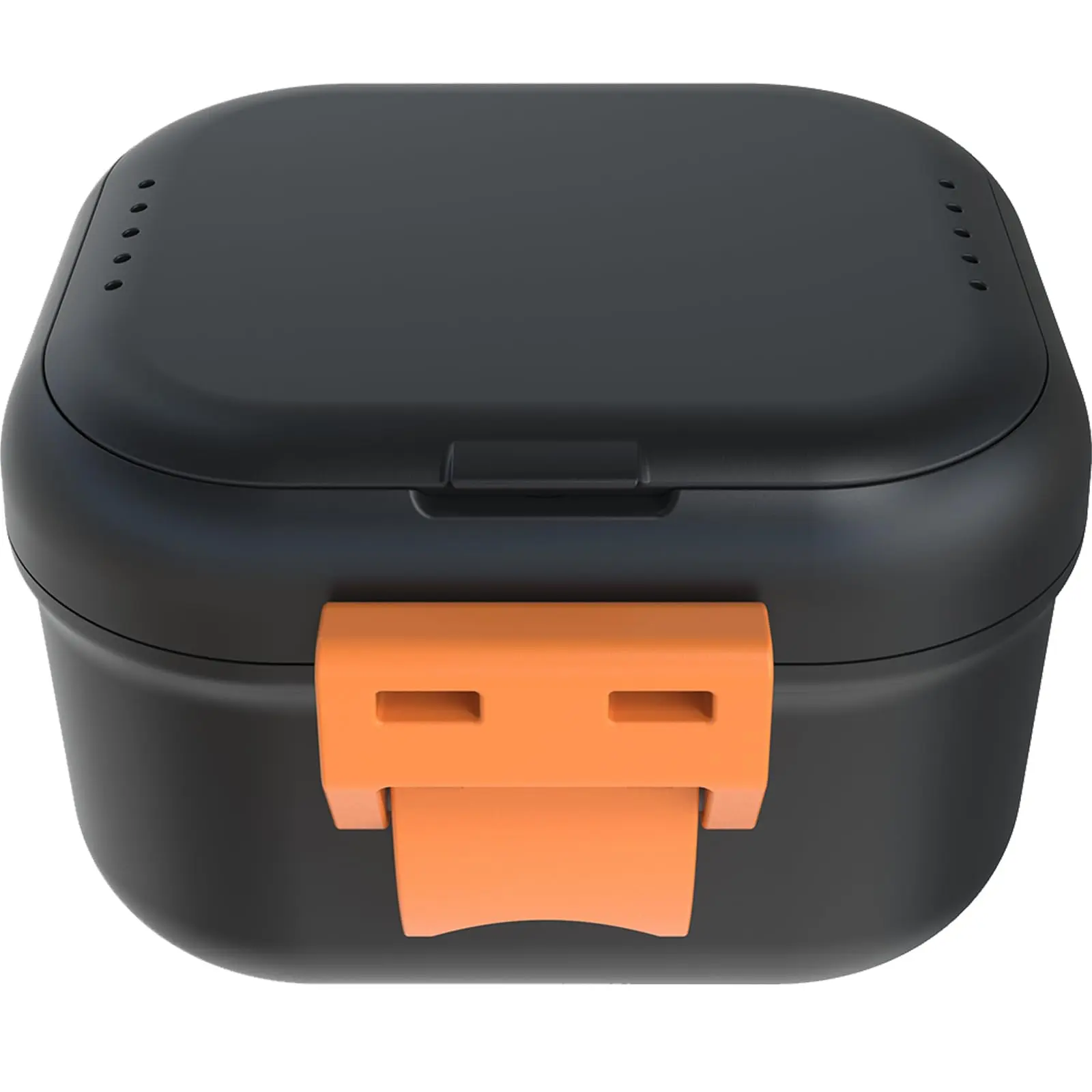 Upgraded Leakproof Denture Soaking Container, Portable Denture Bath Box With Removable Strainer & Independent Storage Compartment, Suitable For Dentures, Orthodontic Braces, Black & Orange