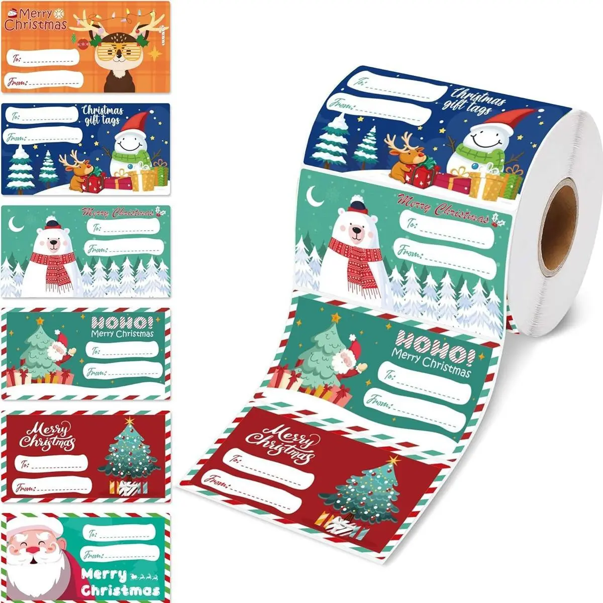 Synthetic Christmas Gift Tags (2 Pack, 200 Each, 2.95x1.6") - Holiday Motifs, Tear Resistant Wrapping Decor for All Ages, Compatible with Wrapping Paper & Gift Bags