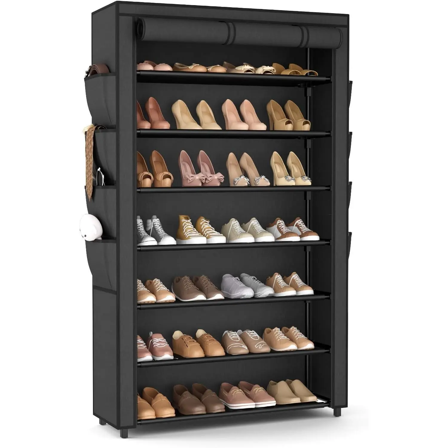 Shoe Rack with Cover, 7 Tier Shoe Organizer Storage for 32-40 Pair Shoes and Boots Large Shoe Storage Shelf Space Saving Vertical Shoe Rack for Closet, Front Door Entrance, Dorm, Garage