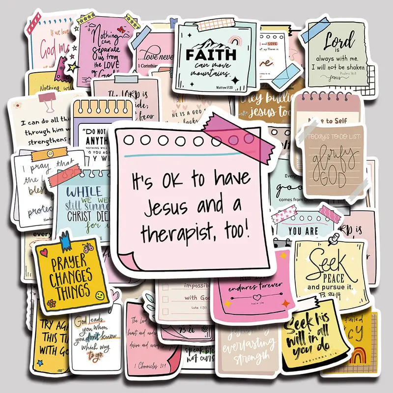 50PCS Sticky Note Bible Aesthetic Vinyl Stickers Pack for Laptop Water Bottle Phone Case Skateboard Journal Scrapbook DIY Decoration Decal Sticker