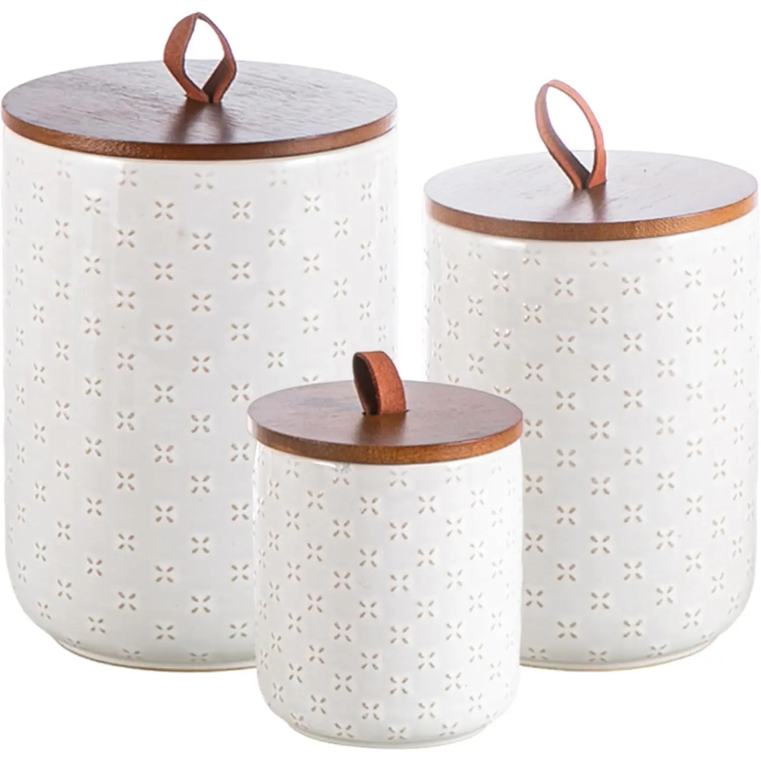 Embossed Ceramic Canister Set with Airtight  Lid | 12/30/48 oz White Ceramic Kitchen Jar Set, Countertop & Pantry Organization for Coffee, Sugar, Flour,  & Snacks