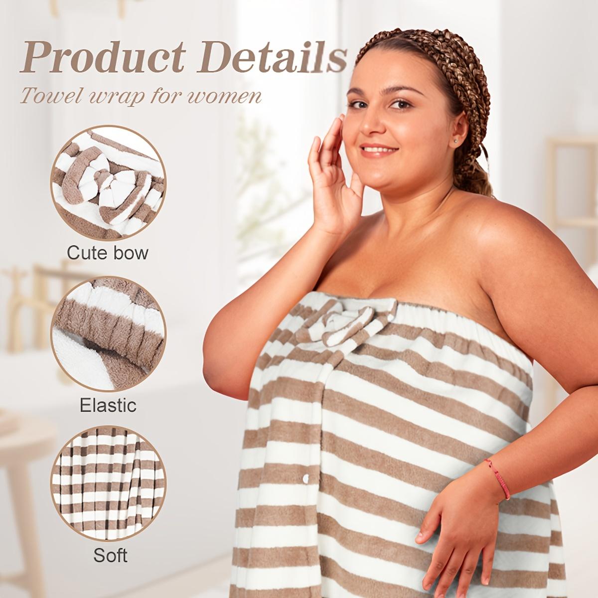 Plus Size Striped Pattern Casual Bathrobe & Shower Cap Set XXL-XXXXL Soft Comfortable Breathable for Women'swear Household Bathroom Supplies