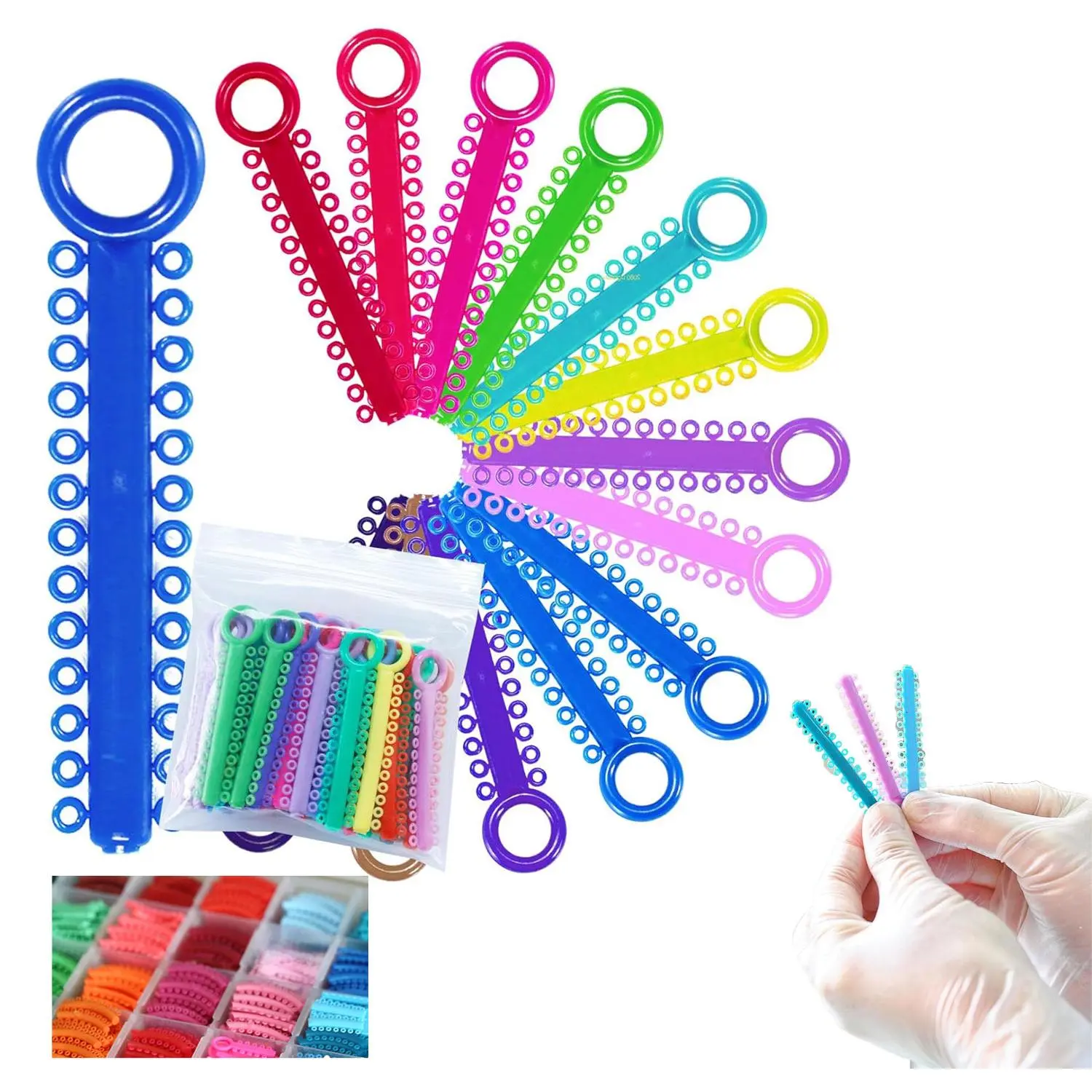 1040Pcs Orthodontic Ligature Ties O-Rings, Dental Elastic O-Ties Power Sticks, 26 Ties Per Stick Soft Elastic Braces Ligature Bands for Orthodontic Dental Treatment