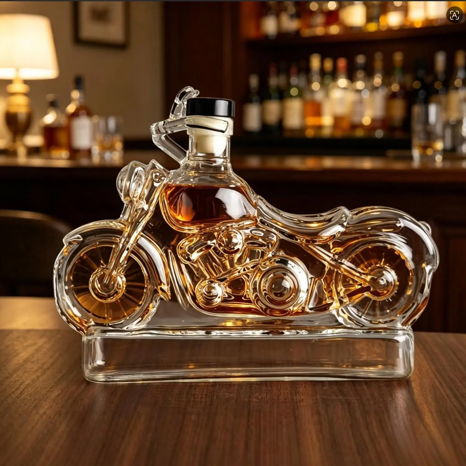 Motorcycle Shaped Glass Liquor Decanter, Chopper Style Whiskey Bottle, Novelty Barware Gift, Clear Glass Bike Spirit Bottle, Collectible Bar Decor