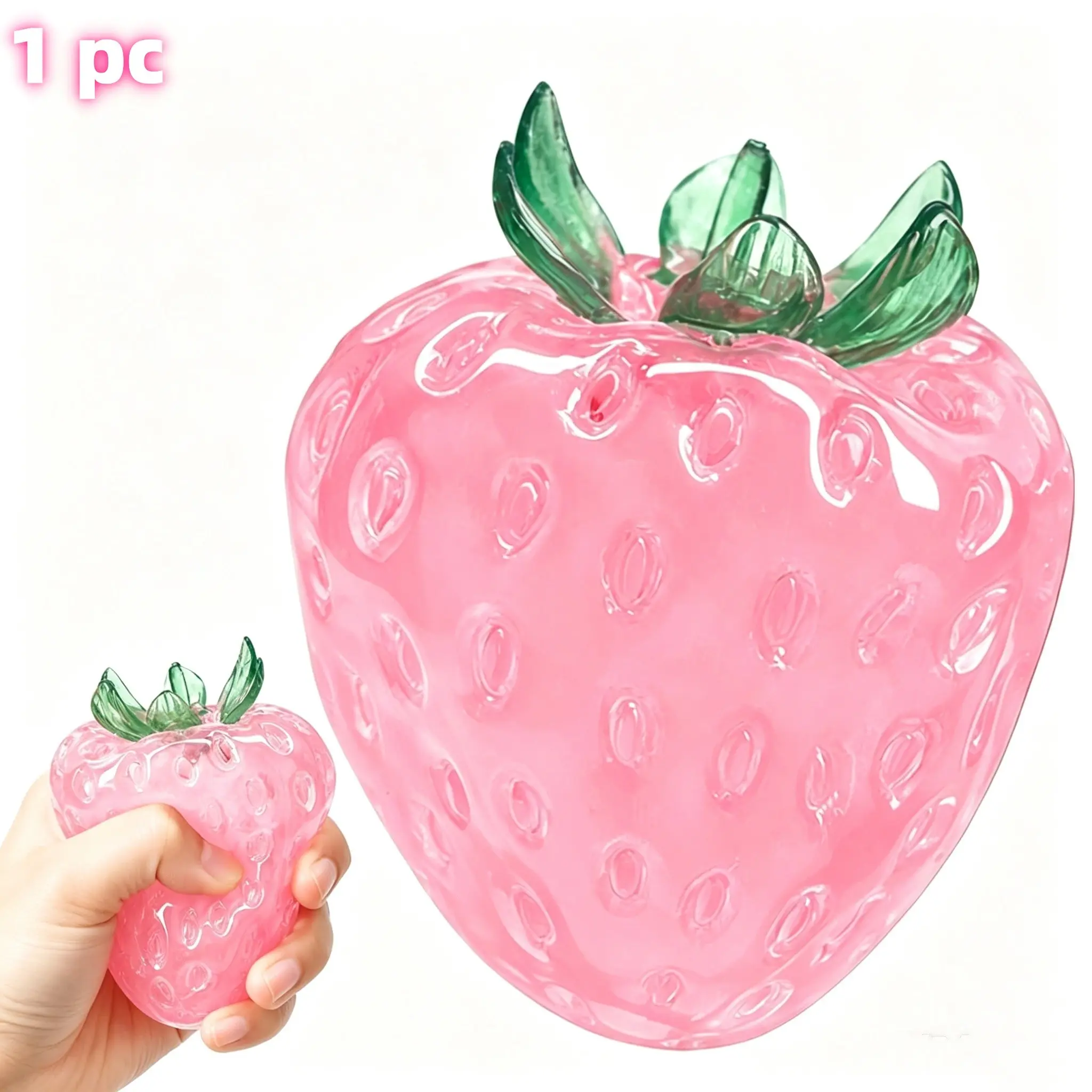 Strawberry Squishy Fidget, Stress Relief Squishy, Zero Bounce Back Sensory Squeeze, Soft Moldable Fruit Stress Ball, Cute Slushy Strawberry Desk for Teens Adults, Birthday Gift, Stocking Stuffer(Pink)