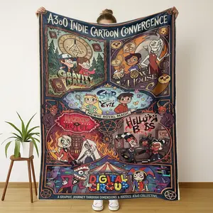 A300 Indie Cartoon Convergence Flannel Blanket, Soft Fleece Throw, Gravity Falls, the Owl House, Star Vs the Forces of Evil, Hazbin Hotel
