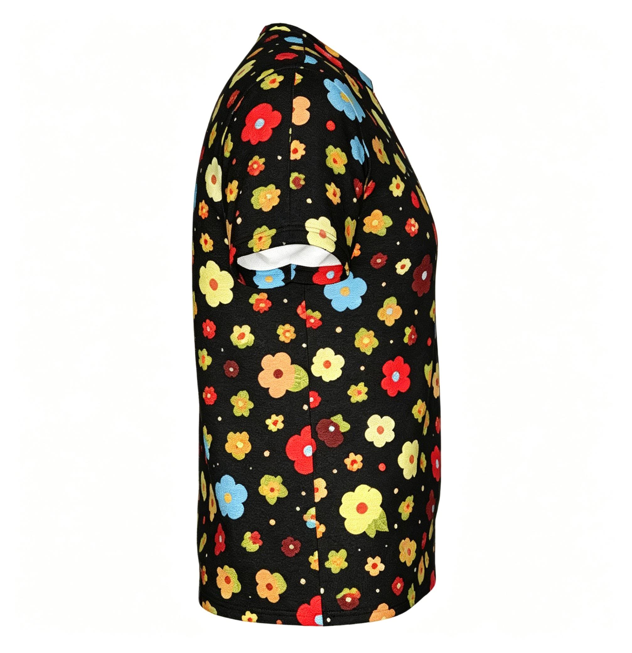 Colorful Floral Retro Cartoon Summer Full-Print Short-Sleeve 3D Printed T-Shirt, Unisex Outdoor Comfortable Top, Party Clothes, Couple Pattern, Gift for Friends