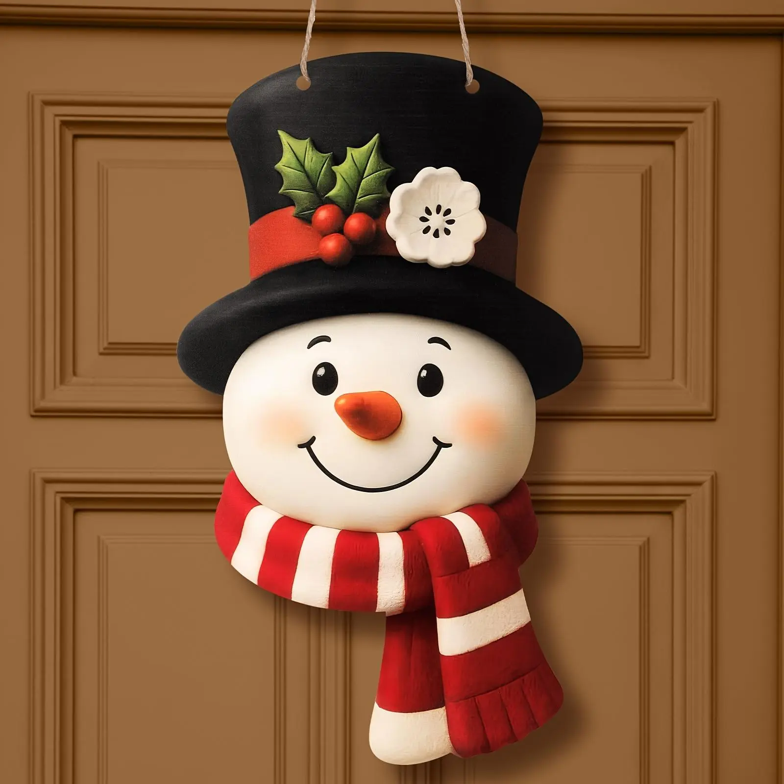 1pc Christmas Winter Snowman Wooden Ornament, Farmhouse Countryside Christmas Door Welcome Wreath Decor, Christmas Party Indoor Outdoor Home Wall Window Front Door Decoration
