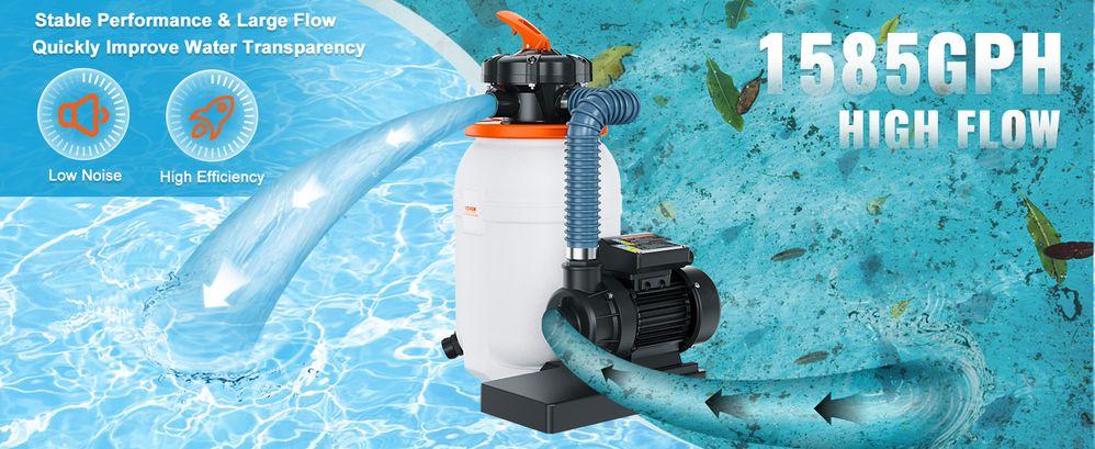 VEVOR Sand Pump for Above Ground Pools, 10-inch, 1585 GPH, 0.33 HP Swimming Pool Pumps System & Filters Combo Set with 5-Way Multi-Port Valve & Pressure Gauge, for Domestic and Commercial Pools