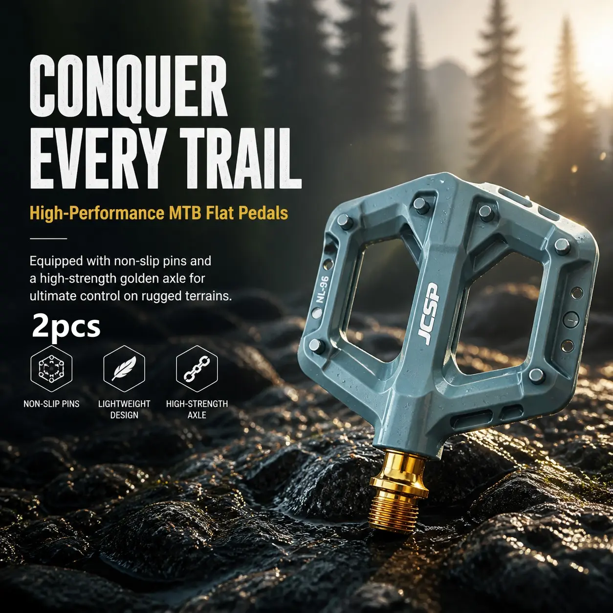 Jcsp Nylon Chrome Molybdenum Steel Bike Pedals, Lightweight Wide Platform, Anti-Slip Nails, Smooth Sealed Bearings, Multiple Colors, Mountain Biking, City Commute