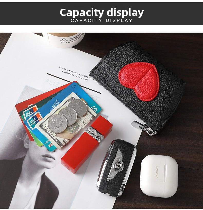 Heart-Shaped Mini Coin Purse – Cute Keychain Wallet for Women, Small Zipper Card Holder for Coins, Cash & Keys, Everyday Essential, Black with Red Heart Design