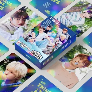 124PCS Boy Group TWS Laser Flash Cards Set - Korean Star Double-Sided LOMO Photo Cards with Stickers