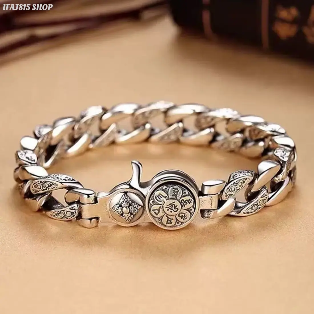 Ethnic style men's six-character mantra bracelet rotatable trendy wide version men's domineering personality atmospheric retro jewelry