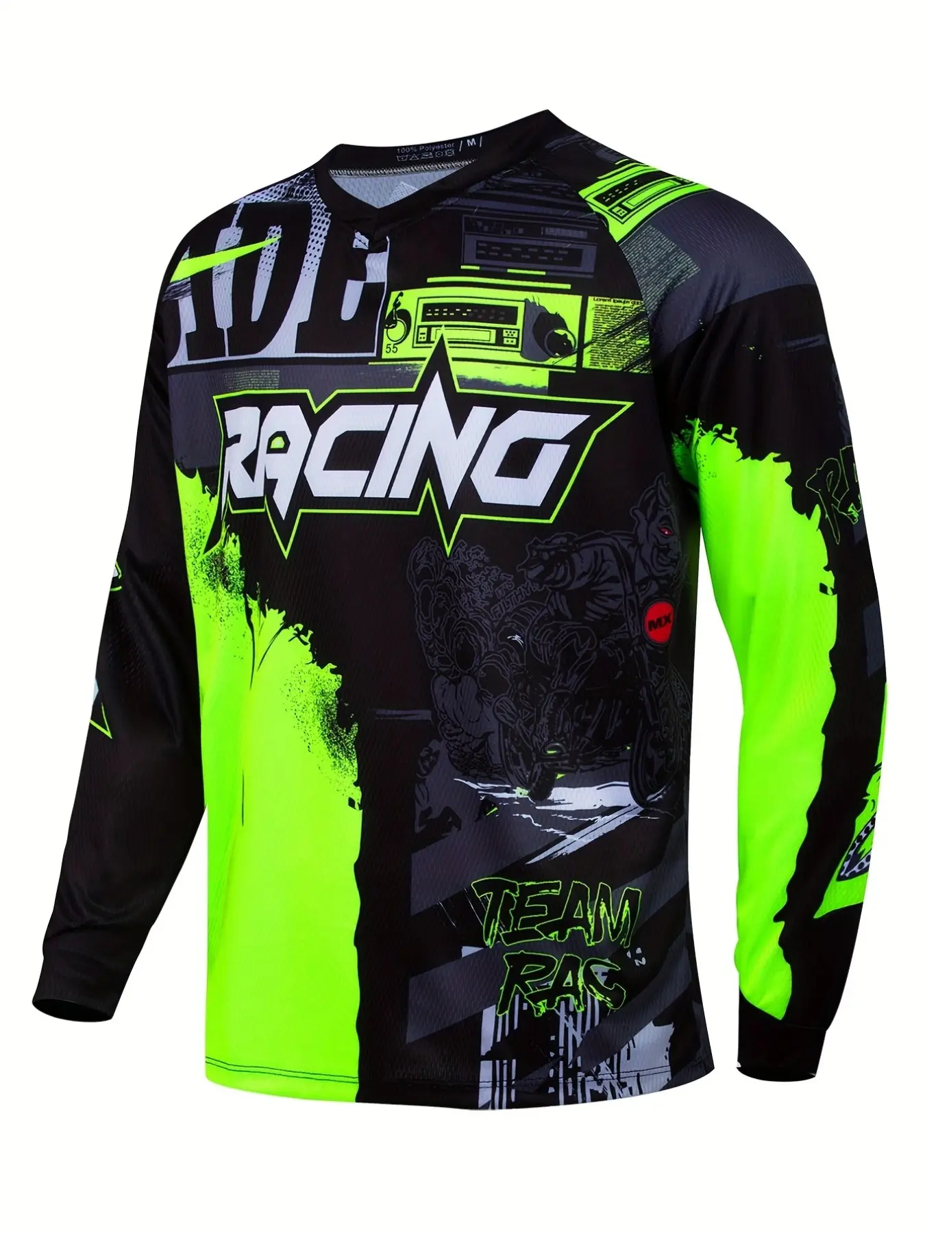 Racing Long Sleeve Jersey, Sporty Tribal Pattern, Unlined Slim Fit, Outdoor Quick-Dry Bike Gear, Mountain Biking Apparel, Quick Drying Tops