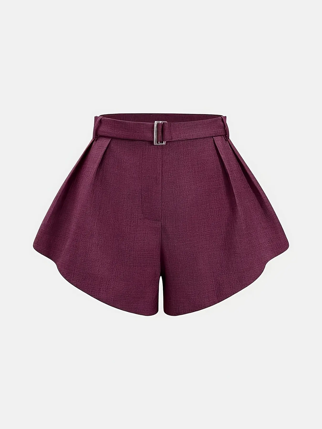 Women's High-Waisted A-Line Shorts, Elegant Arc Hem Suit Fabric, Business Casual, Office Wear, Minimalist Chic Style, Includes Belt, Bottoms
