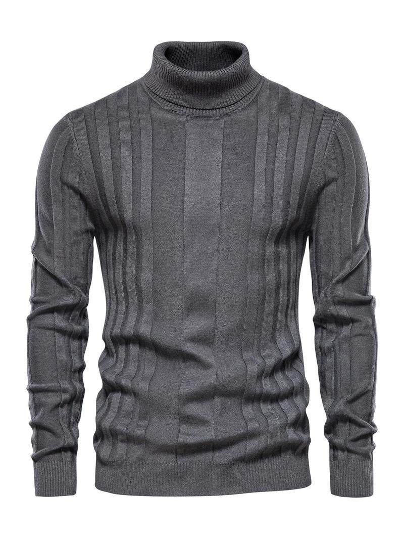 Men's Solid Turtleneck Sweater, Regular Fit Casual Long Sleeve Jumper for Fall & Winter, Men's Knitwear for Daily Wear Knitted Sweater Menswear Tops