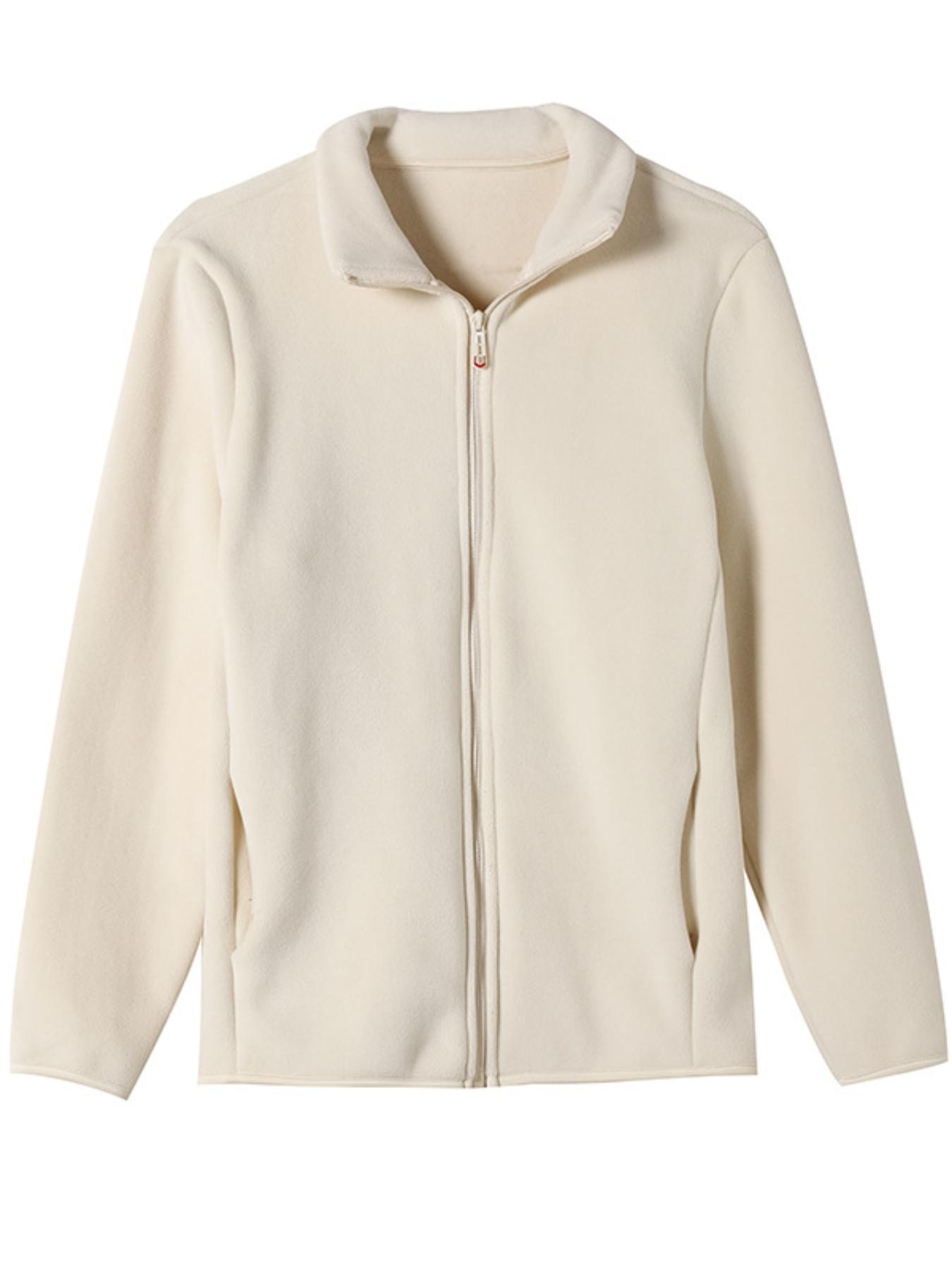 Women's Solid Zip Up Fleece Lined Sports Coat, Casual Long Sleeve Collared Outerwear for Outdoor Activities, Ladies Sportswear for All Seasons