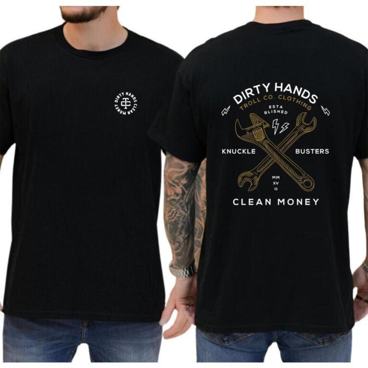 Dirty Hands Tool Co. T-Shirt – Bold Wrench Graphic with "Knuckle Busters Clean Money" Slogan, Built for Hard Workers, Unisex Streetwear Tops PLK0087