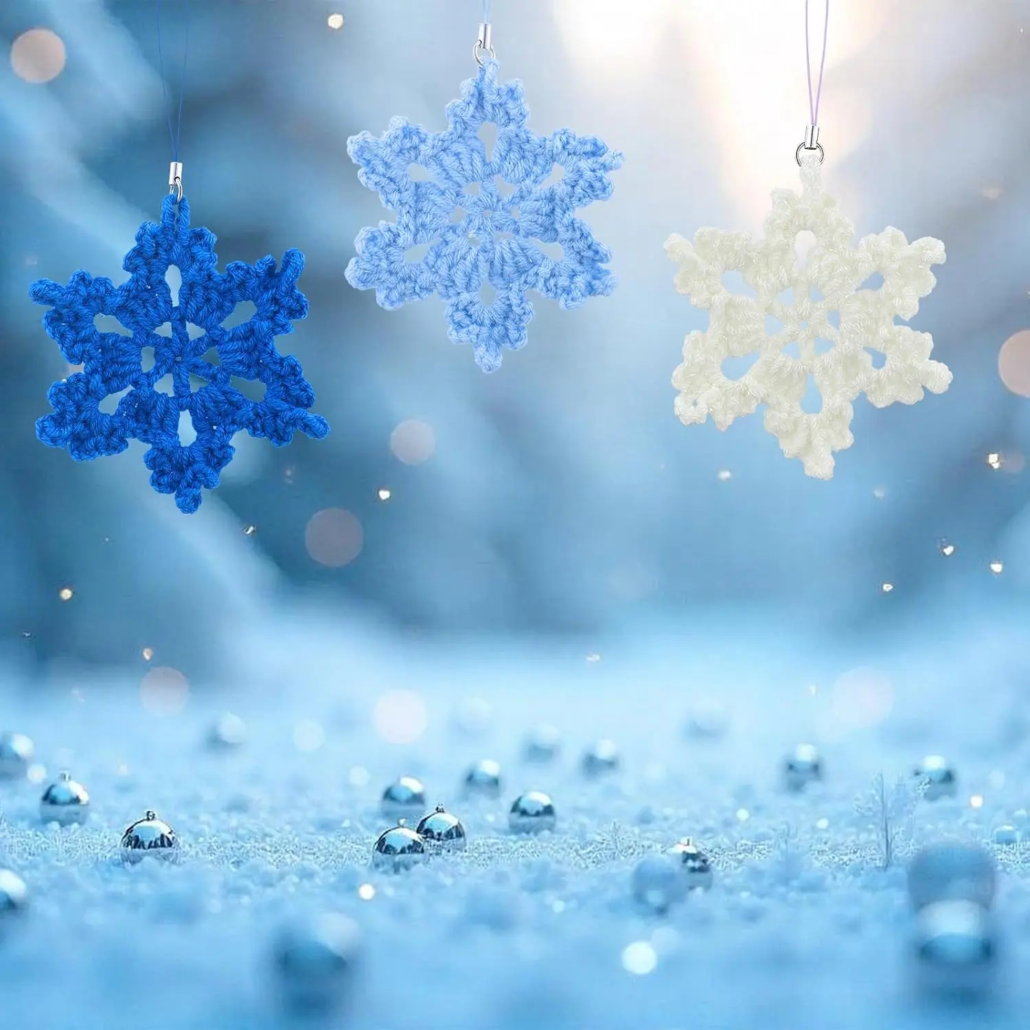12 count Winter Snowflake Ornament  Crochet Snowflakes  Decorations  Blue White Ornament for Winter Wonderland Decorations