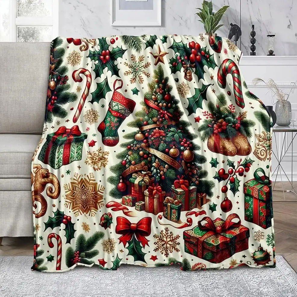 Christmas Themed Blanket, Baby blankets and adult blankets, 1 Count Soft Warm Throw Blanket, Soft Warming Blanket, Lightweight Cozy Blanket, Holiday Blankets for Sofa Bed Use, Blanket for Couch, Santa Gifts, Christmas Gifts, Soft Throws Blanket, Microfibe
