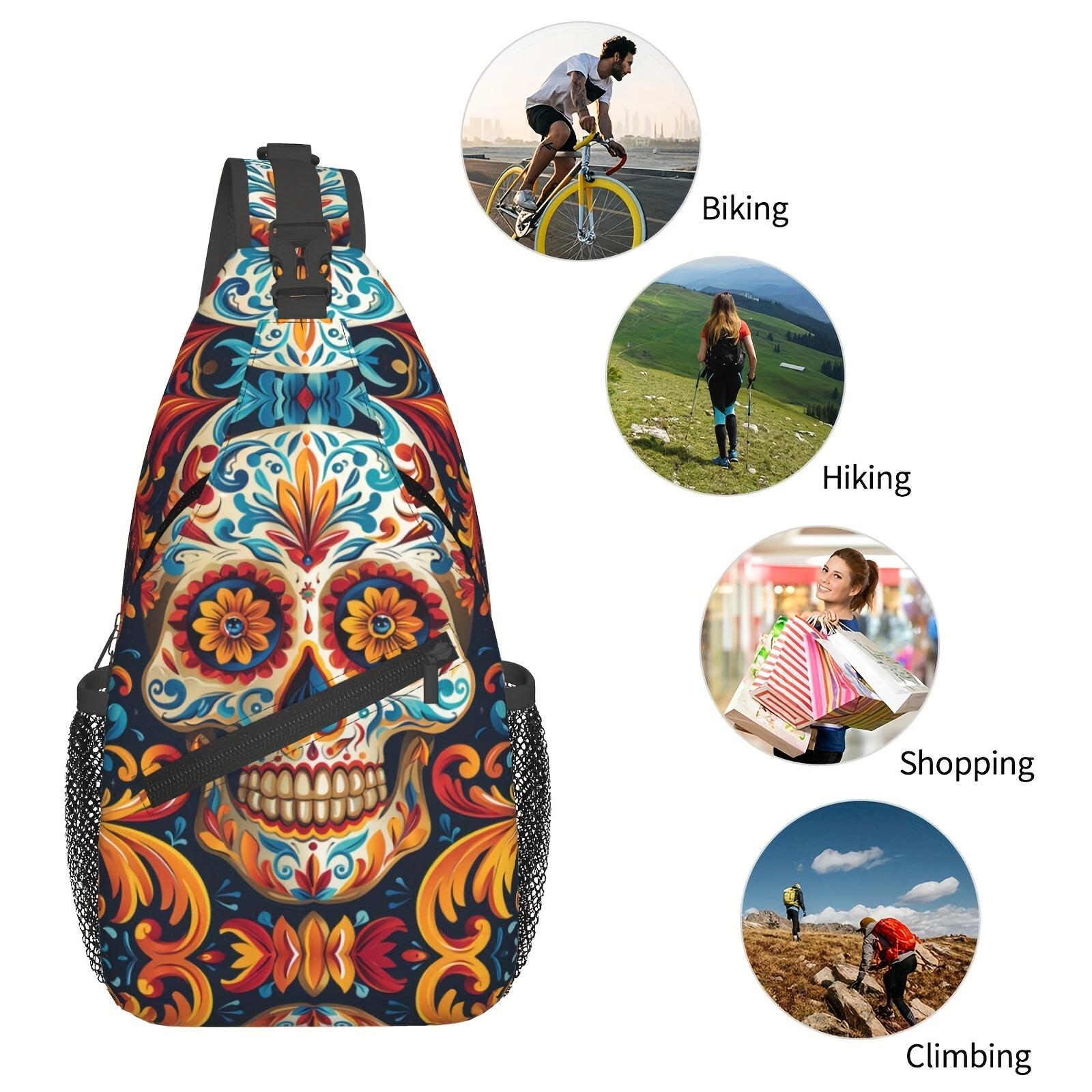 Crossbody Chest  Hiking  Gothic Sugar Skull Shoulder  Folding Large Capacity Fashion Durable Can Be Used For Shopping, Work, Beach  Fishing  Halloween Travel Accessories Must Have  For School Back Christmas Gifts bag backpack
