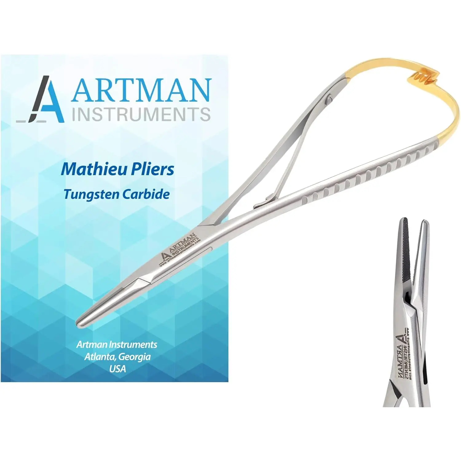 ARTMAN CarbideForce™ Tungsten Carbide Mathieu Orthodontic Pliers, 5.5" TC Ligatureparator Placing Instrument, Orthodontic Lace Back Tightener