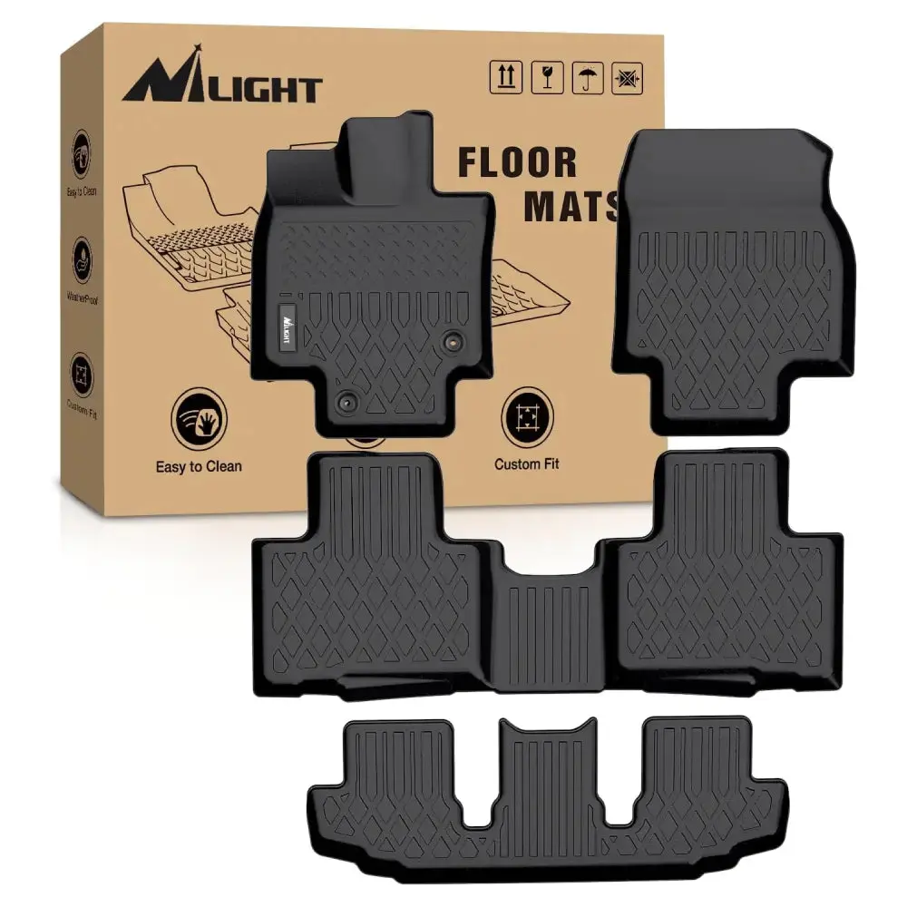 Nilight Custom Fit CNC Cut Recyclable TPE Automotive Floor Mats for 2020-2025 Toyota Highlander w/Center Console - Not Fit for Hybrid, Durable, Easy to Clean, Debris Guard, Stain Resistant, Spill-Proof, Waterproof, Includes Clips, Lifetime Service, Car Ac