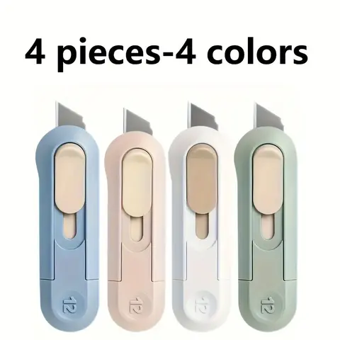 4-Piece Wrap Box Opener Set, Precision Mini Cardboard Cutters with Safe Auto-Rebound Design for Easy Unpacking at Home, School and Office, Office Gadgets