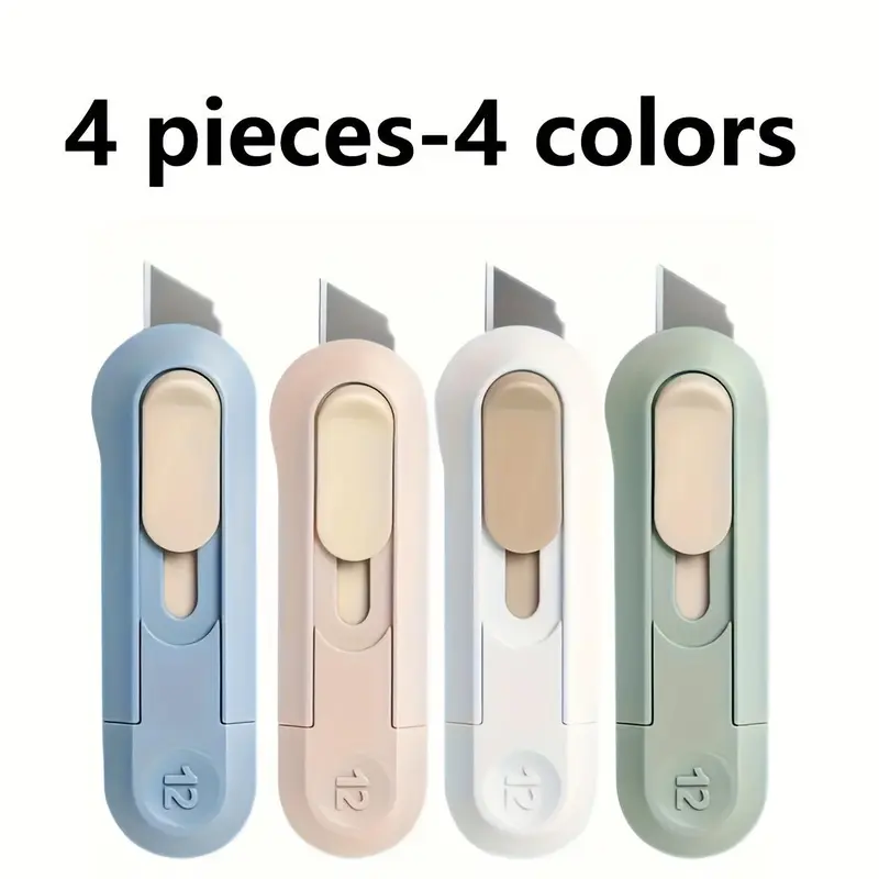 4-Piece Wrap Box Opener Set, Precision Mini Cardboard Cutters with Safe Auto-Rebound Design for Easy Unpacking at Home, School and Office, Office Gadgets