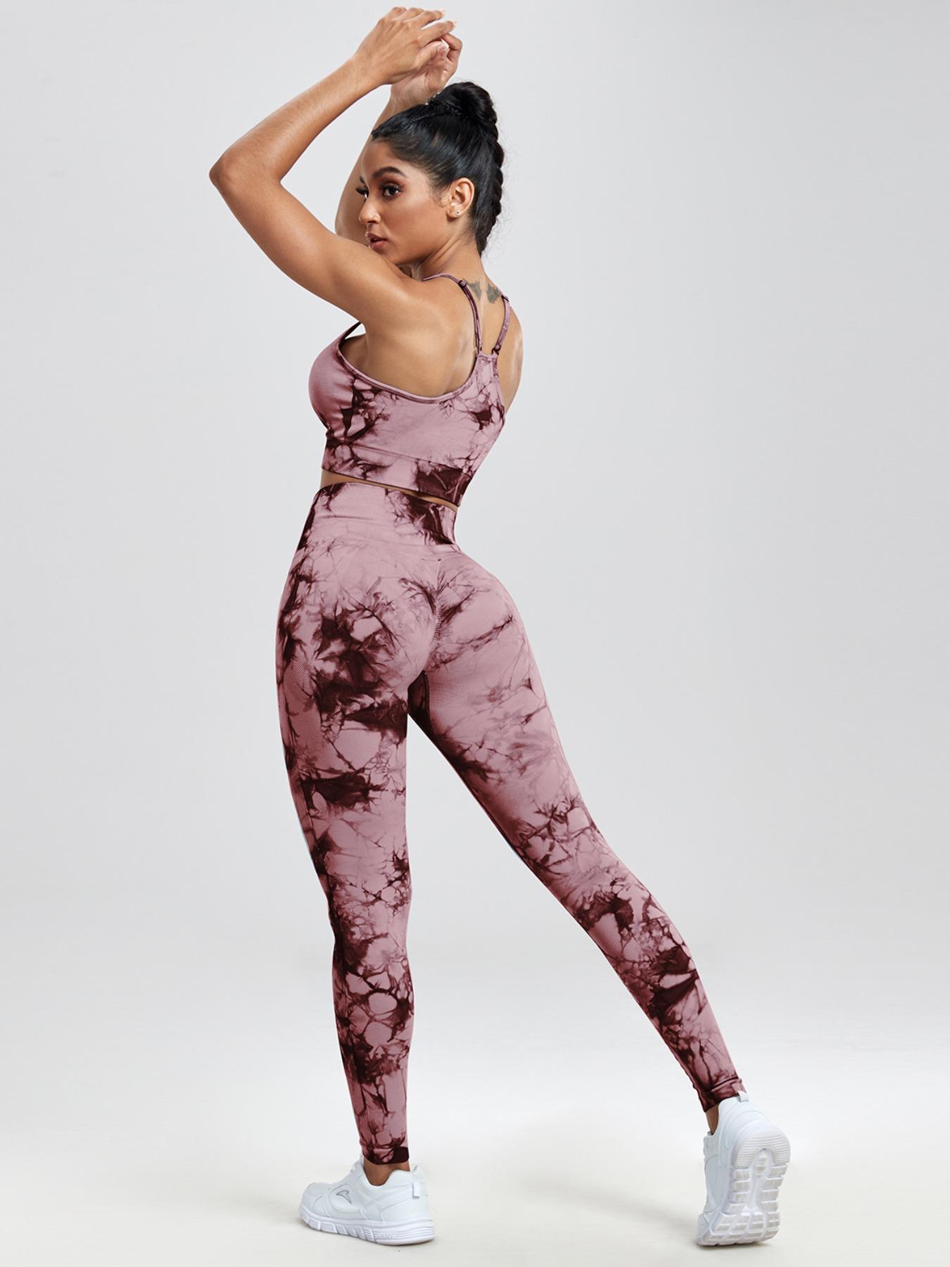 Women's Tie Dye Print Crop Sports Bra & High Waist Leggings & Skinny Shorts Yoga Tracksuit Set, Breathable Sweat-absorbing Gym Workout, Ladies Sportswear for All Seasons, Workout Sets Women