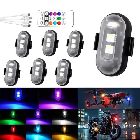 Waterproof Wireless Led Strobe Lights, LED Strobe Lights with Remote, Led Anti-Collision Lights 8 Colors USB Charging Wireless Strobe Light for Cars Drone Motorcycle Bike Trucks,