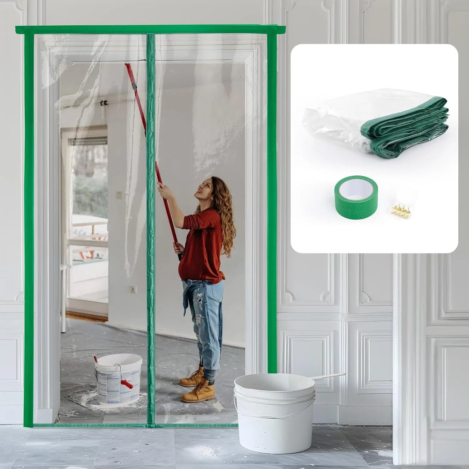 Magnetic Zippered Dust Barrier Door Cover - Fit Doorway 4'x7.5', 1 Pack | Blocks Dust During Construction with Easy Entry, Durable & Reusable, Measure Door Frame Before Ordering, Fits 4'W x 7.5'H