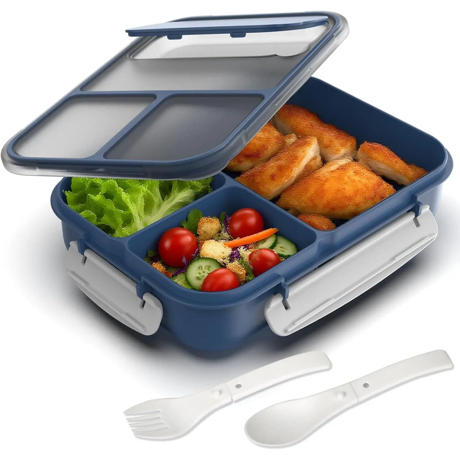 Large Capacity Bento Box for Adult, 1700ML 3 Compartments Lunch Box with Utensil, Airtight  Container with  for Meal Prep, Microwave/Dishwasher/Freezer Safe,  the Go (Dark Blue)