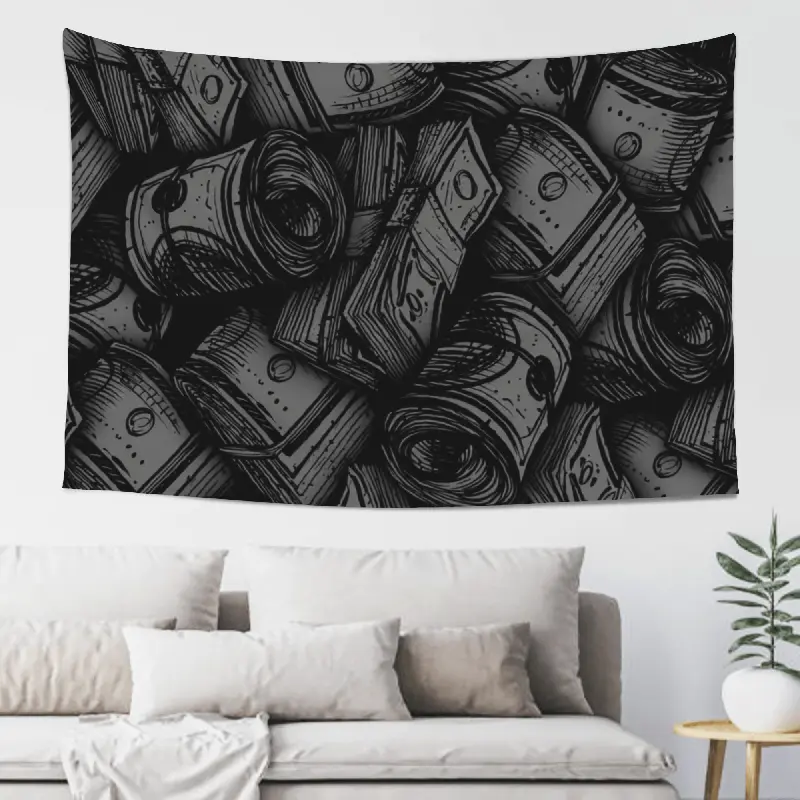 Dark Money Tapestry - Decorative Lightweight Black and Gray Cash Roll Wall Hanging, 60in x 40in Peach Skin Fabric Single-Sided Artwork for Bedroom, Man Cave, Urban Finance Aesthetic Home Decor Gift (Size Specified)