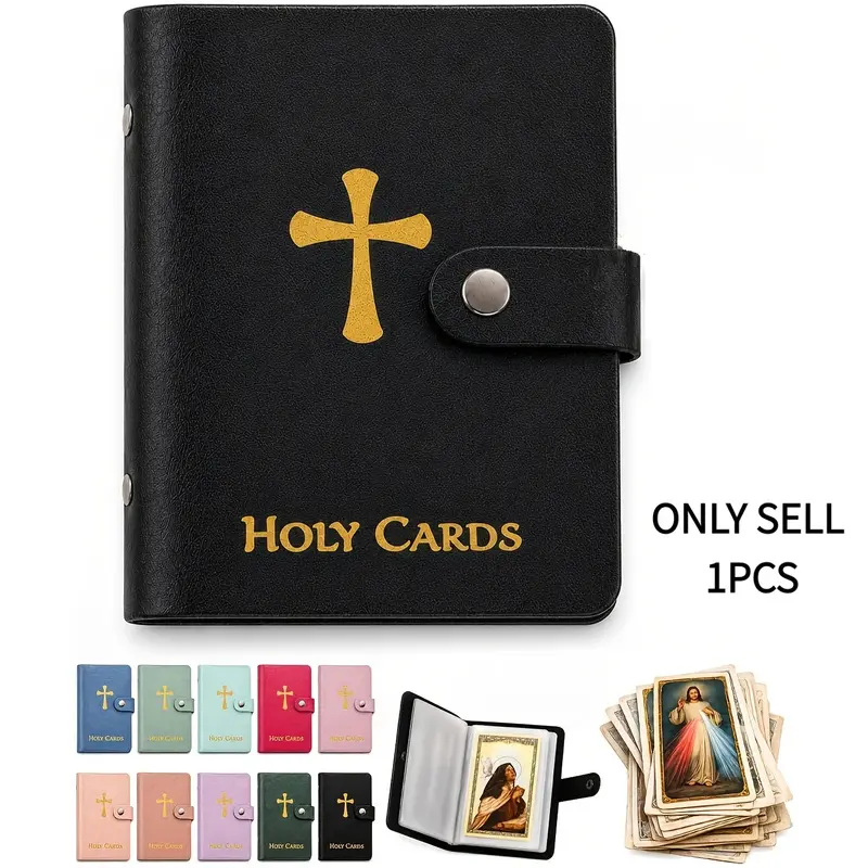 Pocket-Style Prayer Card Organizer, Faux Leather Card Holder with Snap Closure, Portable Individual Holders, Essential Religious Item, Capacity for 54 Cards, Suitable for Funerals