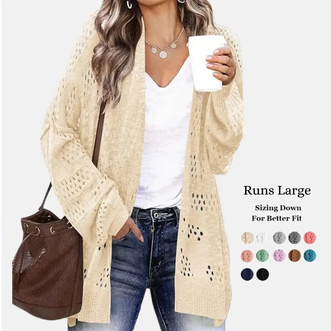 Lightweight Crochet Cardigan Oversized 2026 New for Women Long Sleeve Open Front Knit Summer Sweaters White Basic Minimalist Knitwear Tops Batwing Beach Casual Womenswear runs large