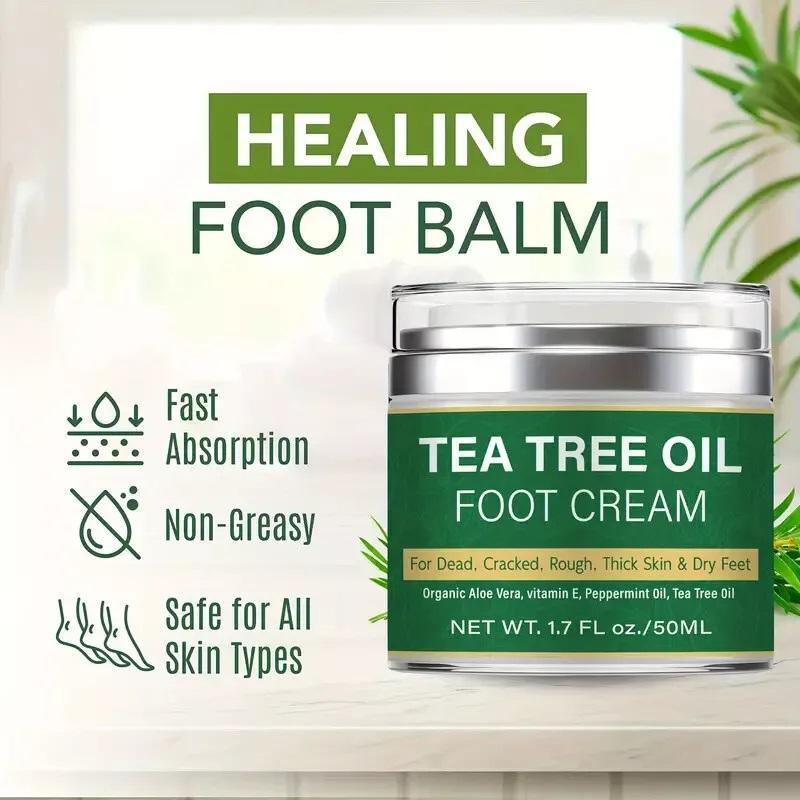 Tea Tree Foot Cream with Aloe Vera, Vitamin E, Hand & Foot Moisturizing Cream, Personal Care for Hand and Foot, Moisturizer for Foot and Hand, Deeply Hydrates And Smoothes Dry, Rough Skin, Cream for All Skin Types
