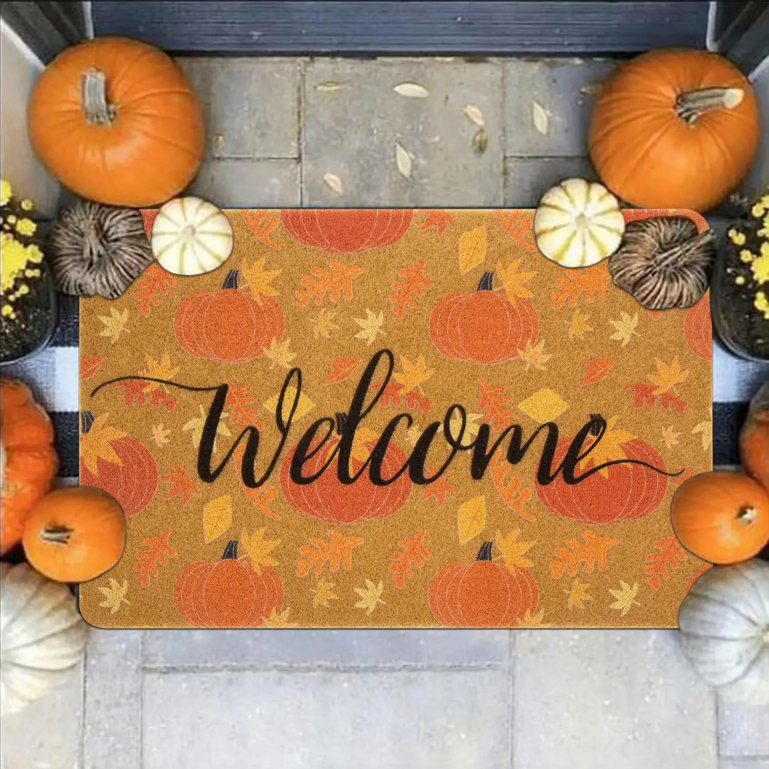 -Pumpkin-Welcome-Doormat Indoor-Outdoor-Fall-Non-Slip-Door-Mat 17"x29"