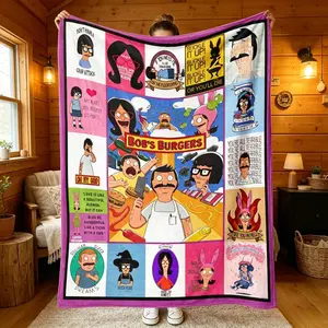 Bob’s Burgers Cartoon Flannel Blanket Funny TV Show Pattern Soft Cozy Lightweight AC Throw Blanket Kids Adults Sofa Bed Bedroom Living Room Office Travel Camping Movie Night Home Decor Gift Birthday Christmas Viral Blanket