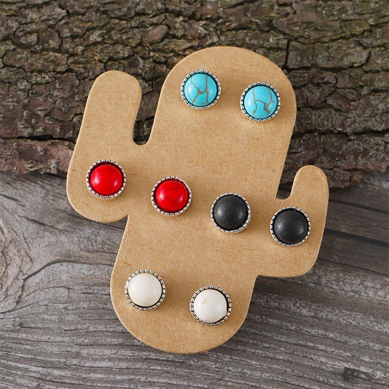 Vintage Turquoise Stud Earrings Set of 4 Pairs for Women Stackable Jewelry for Daily Wear Work Travel