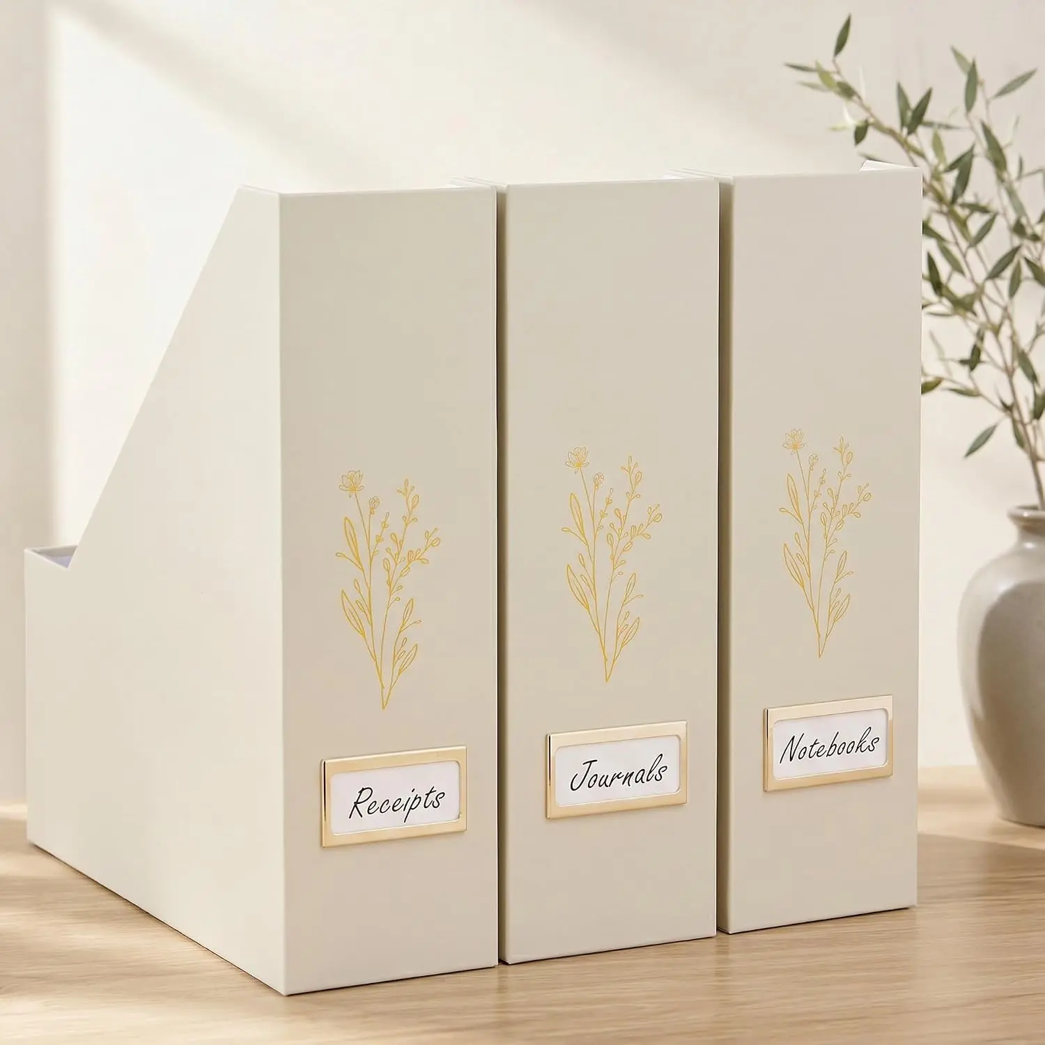 Beautiful Magazine Holder Set of 3 - Sturdy File Organizer for Desk or Shelves | Office Storage Solution for Paperwork, Files, Magazines, Books & BindersGift