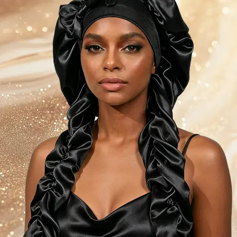Heatless Curl Satin Bonnet Nightcap for Sleeping with Curly Hair, No-Slip Design with Long Curling Ribbons, Ideal for Braids and Long-Hair Care For Curls