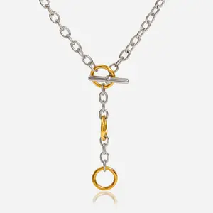T-bar necklace minimalist style 18K gold stainless steel color-blocked OT clasp Y-chain necklace niche design high-end accessory