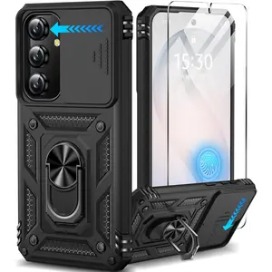 Taisairu for Samsung Galaxy S26 Case with Screen Protector & Slide Camera Lens Cover,Built-in 360°Rotate Magnetic Ring Stand Shockproof Protective Phone Case for Samsung S26 Case (Black)