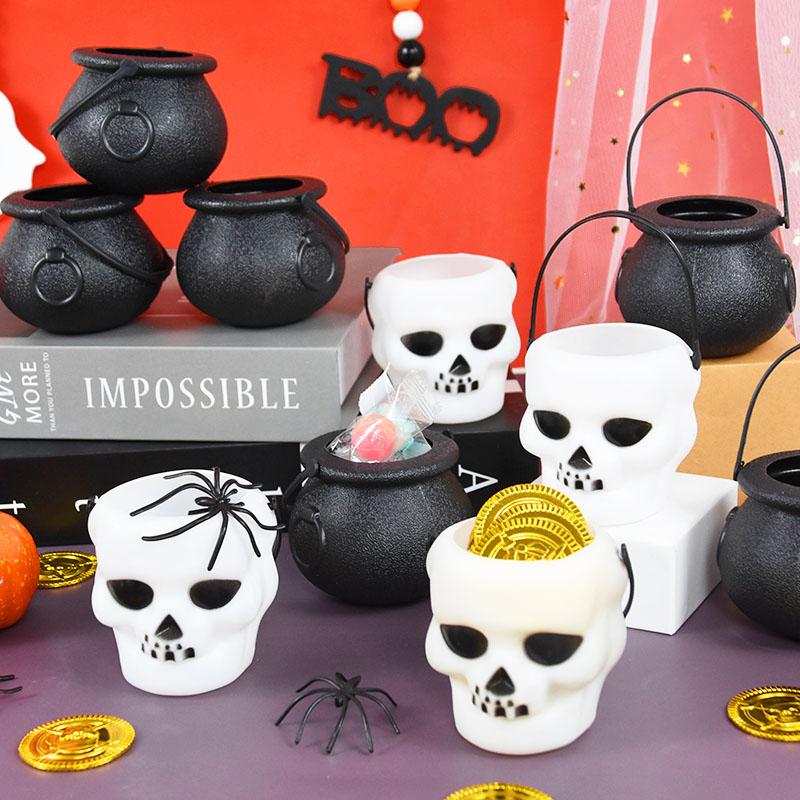 6count Mini Halloween Candy Bucket Pot Witch Skeleton Cauldron Holder Jar Trick Or Treat Halloween Party Decoration Props Kids Toy