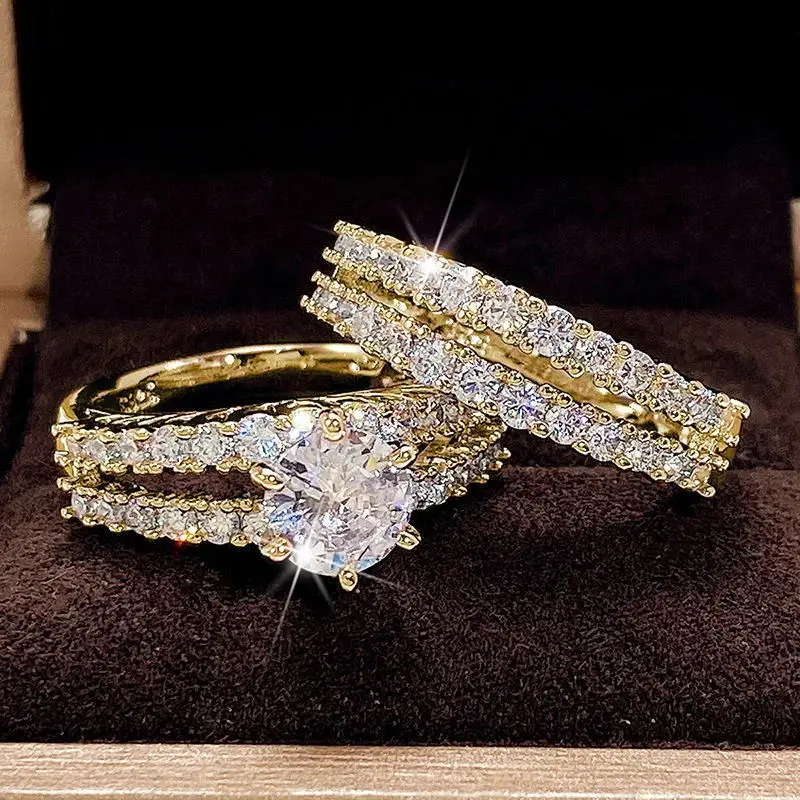 Women's Sparkling Zircon Inlay Hollow Alloy Statement Multi Ring Set - Open Stackable Wedding Ring Set for Engagement, Everyday Anxiety Relief