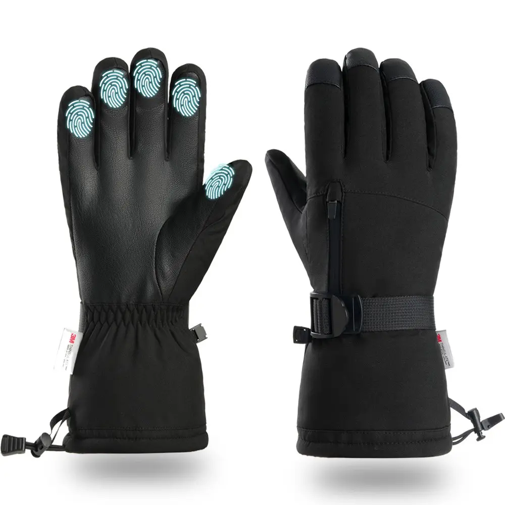 Waterproof Fleece Lined Ski Gloves Adjustable Cuff Touch Screen Windproof Thermal Hand Covers Anti Slip Palm For Skiing Snowboarding Cycling Driving Cold Weather Outdoor Unisex Men Women