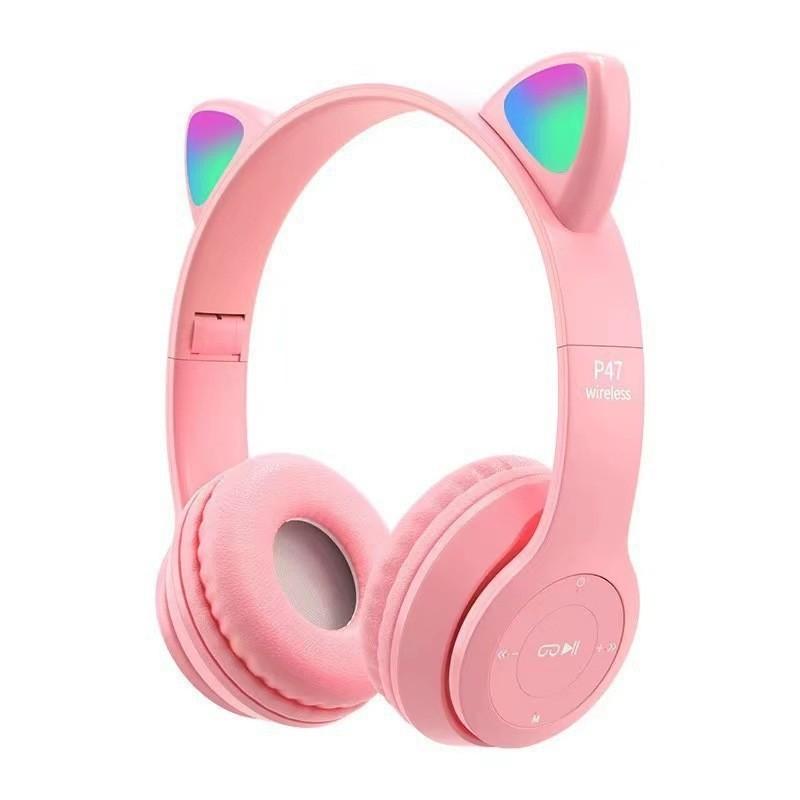 Cat Ear Glowing Bluetooth Headphones Cartoon Student Wireless Gaming Over-Ear Headset